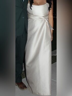ALFRED SUNG Champagne Strapless Maxi Dress